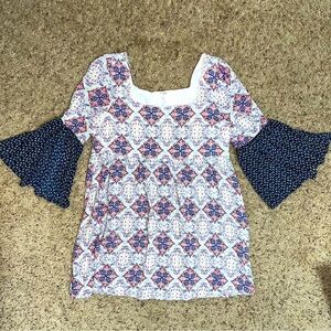 UMGEE BOHO BELL QUARTER SLEEVE OVERSIZED MULTICOLOR BOHO SHIRT / SIZE MEDIUM